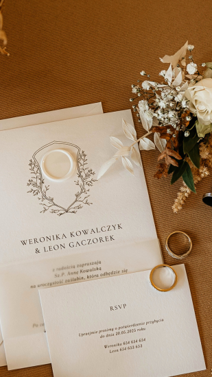 Zaproszenia na Ślub Estepona, lak, wianek, papeteria ślubna