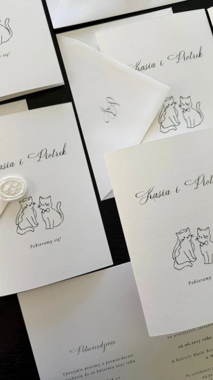 Zaproszenia ślubne z kotami minimalistyczne Miau-żeństwo